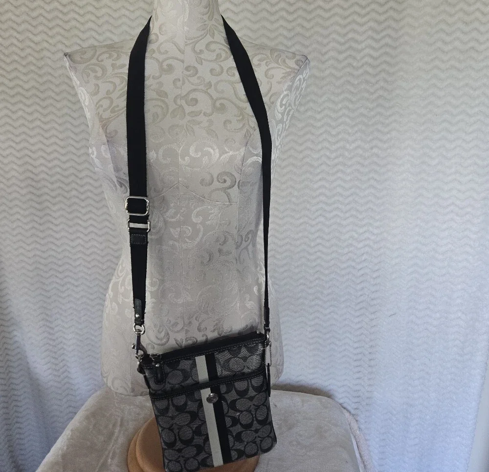 Coach Gray Signature Crossbody with Center Stripe